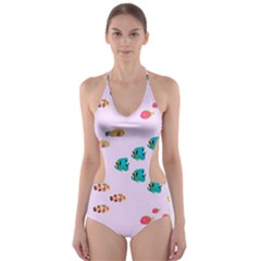 Marine Fish Multicolored On A Pink Background Cut-out One Piece Swimsuit by SychEva