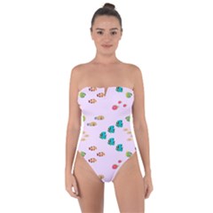 Marine Fish Multicolored On A Pink Background Tie Back One Piece Swimsuit by SychEva