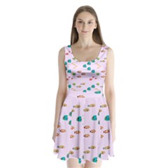 Marine Fish Multicolored On A Pink Background Split Back Mini Dress  by SychEva