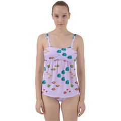 Marine Fish Multicolored On A Pink Background Twist Front Tankini Set by SychEva