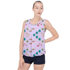 Marine Fish Multicolored On A Pink Background Bubble Hem Chiffon Tank Top by SychEva