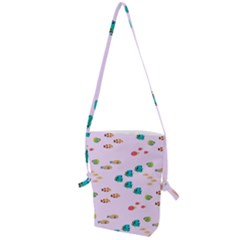 Marine Fish Multicolored On A Pink Background Folding Shoulder Bag by SychEva