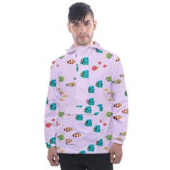 Marine Fish Multicolored On A Pink Background Men s Front Pocket Pullover Windbreaker by SychEva