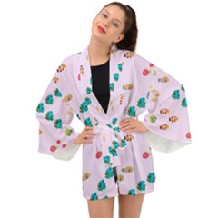 Marine Fish Multicolored On A Pink Background Long Sleeve Kimono