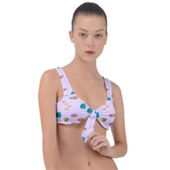 Marine Fish Multicolored On A Pink Background Front Tie Bikini Top by SychEva