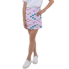 Marine Fish Multicolored On A Pink Background Kids  Tennis Skirt by SychEva