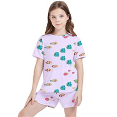 Marine Fish Multicolored On A Pink Background Kids  Tee And Sports Shorts Set by SychEva