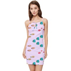 Marine Fish Multicolored On A Pink Background Summer Tie Front Dress by SychEva