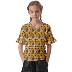 Dindollyellow Kids  V-neck Horn Sleeve Blouse