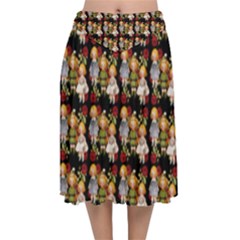 Dindollyblack Velvet Flared Midi Skirt