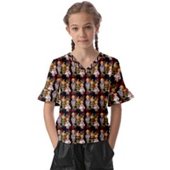 Dindollyblack Kids  V-neck Horn Sleeve Blouse