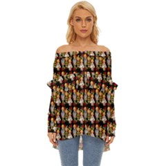 Dindollyblack Off Shoulder Chiffon Pocket Shirt