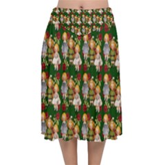 Dindollygreen Velvet Flared Midi Skirt