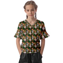 Dindollygreen Kids  V-neck Horn Sleeve Blouse