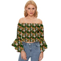 Dindollygreen Off Shoulder Flutter Bell Sleeve Top