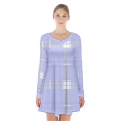 Lighblu Plaid Long Sleeve Velvet V-neck Dress