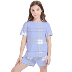 Lighblu Plaid Kids  Tee And Sports Shorts Set by snowwhitegirl