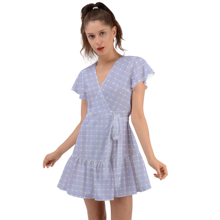 Lighblu Plaid Small Flutter Sleeve Wrap Dress