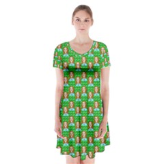 Girl Green Short Sleeve V-neck Flare Dress by snowwhitegirl