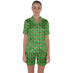 Girl Green Satin Short Sleeve Pajamas Set by snowwhitegirl