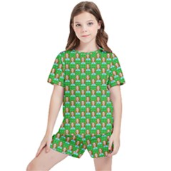 Girl Green Kids  Tee And Sports Shorts Set