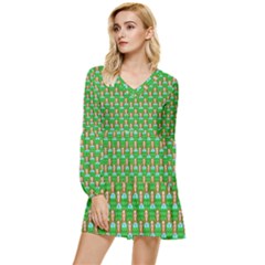 Girl Green Tiered Long Sleeve Mini Dress