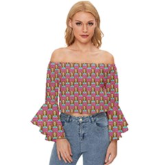 Girl Pink Off Shoulder Flutter Bell Sleeve Top