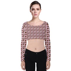 Cute Deer Pattern Pink Velvet Long Sleeve Crop Top by snowwhitegirl