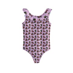 Cute Deer Pattern Pink Kids  Frill Swimsuit by snowwhitegirl