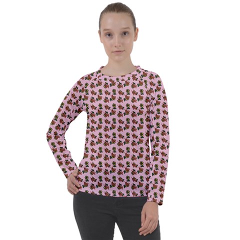 Cute Deer Pattern Pink Women s Long Sleeve Raglan Tee by snowwhitegirl