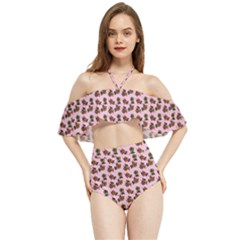 Cute Deer Pattern Pink Halter Flowy Bikini Set  by snowwhitegirl