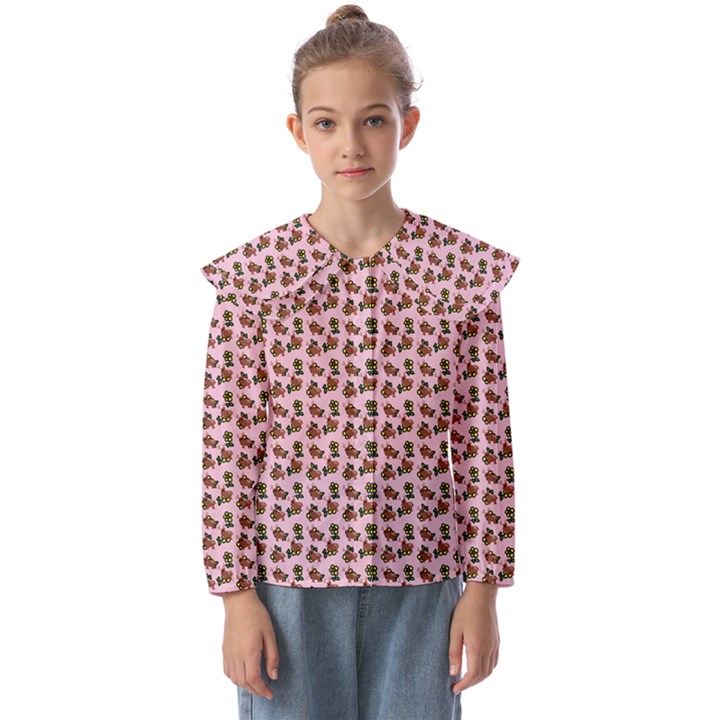 Cute Deer Pattern Pink Kids  Peter Pan Collar Blouse