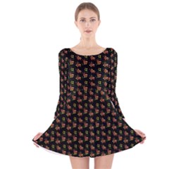 Cute Deer Pattern Black Long Sleeve Velvet Skater Dress