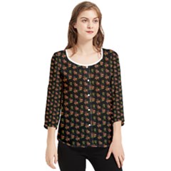 Cute Deer Pattern Black Chiffon Quarter Sleeve Blouse by snowwhitegirl