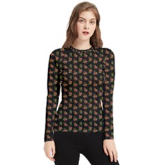 Cute Deer Pattern Black Women s Long Sleeve Rash Guard by snowwhitegirl