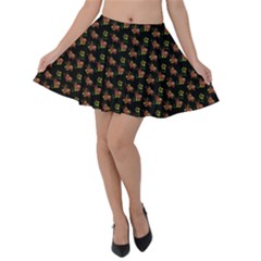 Cute Deer Pattern Black Velvet Skater Skirt