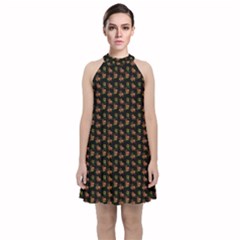 Cute Deer Pattern Black Velvet Halter Neckline Dress  by snowwhitegirl