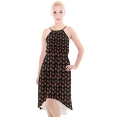 Cute Deer Pattern Black High-low Halter Chiffon Dress  by snowwhitegirl