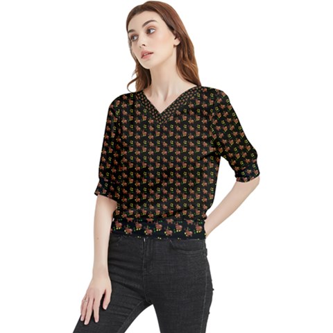 Cute Deer Pattern Black Quarter Sleeve Blouse by snowwhitegirl