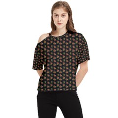 Cute Deer Pattern Black One Shoulder Cut Out Tee by snowwhitegirl