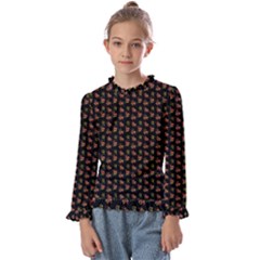 Cute Deer Pattern Black Kids  Frill Detail Tee