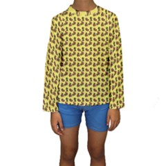 Cute Deer Pattern Yellow Kids  Long Sleeve Swimwear by snowwhitegirl