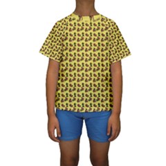 Cute Deer Pattern Yellow Kids  Short Sleeve Swimwear by snowwhitegirl