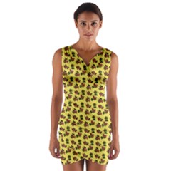 Cute Deer Pattern Yellow Wrap Front Bodycon Dress by snowwhitegirl