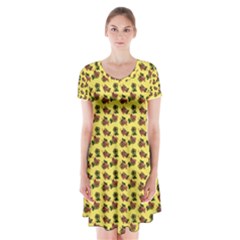 Cute Deer Pattern Yellow Short Sleeve V-neck Flare Dress by snowwhitegirl