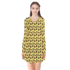 Cute Deer Pattern Yellow Long Sleeve V-neck Flare Dress by snowwhitegirl