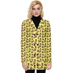 Cute Deer Pattern Yellow Button Up Hooded Coat 