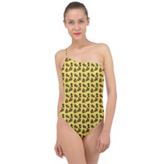 Cute Deer Pattern Yellow Classic One Shoulder Swimsuit by snowwhitegirl