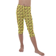 Cute Deer Pattern Yellow Kids  Lightweight Velour Capri Leggings  by snowwhitegirl