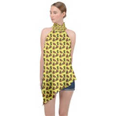 Cute Deer Pattern Yellow Halter Asymmetric Satin Top by snowwhitegirl